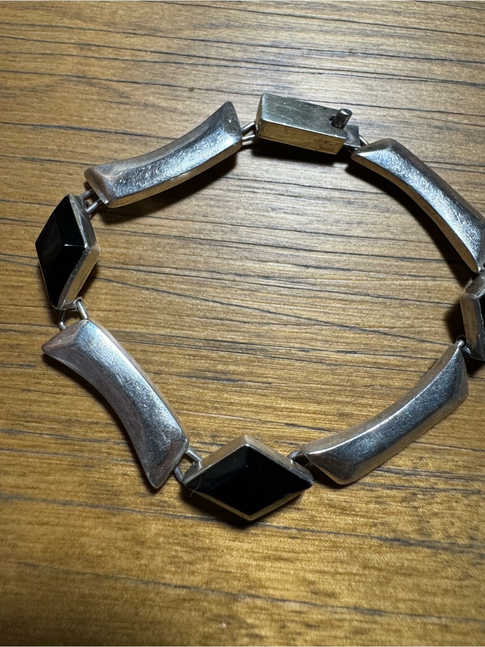 Vintage Sterling Silver and Black Onyx Bracelet